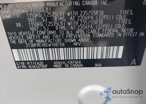 2014 Toyota Rav4 Limited from USA, damaged, VIN 2T3DFREV6EW198708